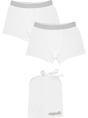 Organickid Modern Classic Erkek Beyaz Boxer 2'li Set