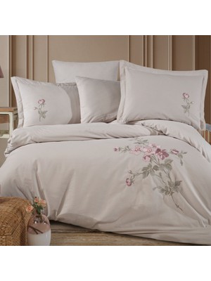 Hobby Home Collection Premium Palmyra Taş - Poplin Çift Kişilik Nakışlı Nevresim Takımı