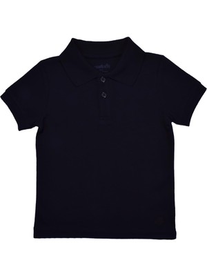 Organickid Polo Yaka Basic Siyah Kısa Kollu Çocuk T-Shirt