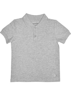 Organickid Polo Yaka Basic Gri Melanj Kısa Kollu Çocuk T-Shirt
