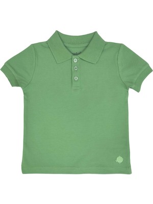 Organickid Polo Yaka Basic Yeşil Kısa Kollu Çocuk T-Shirt