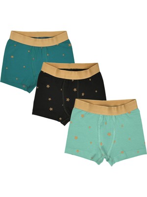Organickid Charmed Erkek Çocuk Boxer Set 3'lü Mavi Renkli Organik Pamuklu Rahat Kesim
