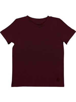 Organickid Basic Çocuk Bordo Kısa Kol T-Shirt