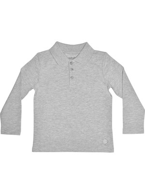 Organickid Polo Yaka Basic Gri Melanj Uzun Kollu Çocuk T-Shirt