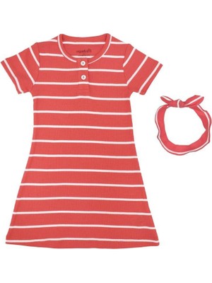 Organickid Mini Me Kız Çocuk Narçiçeği Ekru Çizgili Elbise