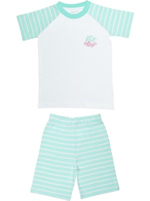 Organickid Summer Kız Çocuk Mavi Çizgili Kısa Kollu T-Shirt ve Şort Takım