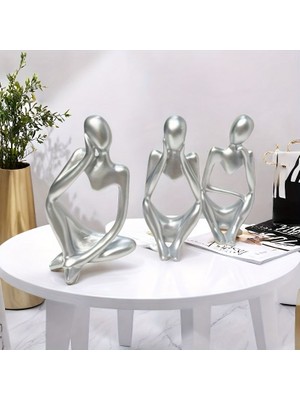 Stonee Decor 3'lü Heykel Seti Insan Figürlü Vücut Sanatı Biblo