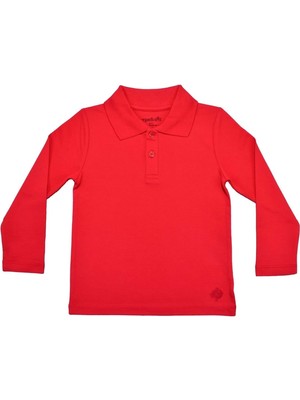 Organickid Polo Yaka Basic Kırmızı Uzun Kollu Çocuk T-Shirt