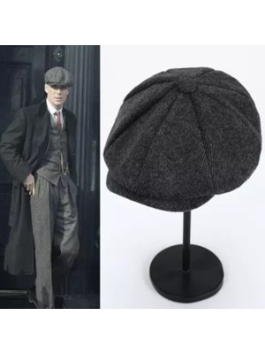 Eleven Markets Kışlık 8 Parca Kaşmir Düz Renk Peaky Blinders Model Erkek Kasket London Şapka Füme Çizgili