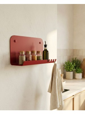Vasa Concept Dekoratif Metal Raf ve Askılık 25X12X15 cm | Koyu Kırmızı Modern Anahtarlık ve Organizer | Minimal Düzenleyici | Ramm WD-001