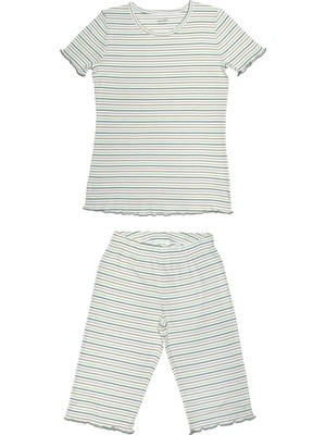 Organickid Mini Me Kadın Yeşil Kısa Kol Üst ve Şort Pijama Takımı