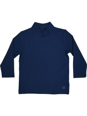Organickid Basic Unisex Çocuk Lacivert Yarım Balıkçı Yaka Uzun Kollu T-Shirt