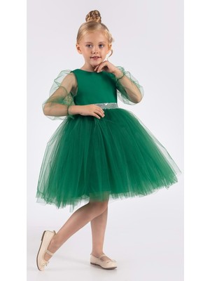 Mnk Baby & Kids Kanatlı Kız Çocuk Şifon Kol Abiye  MNK0534