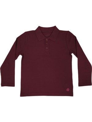Organickid Polo Yaka Basic Bordo Uzun Kollu Çocuk T-Shirt