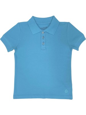 Organickid Polo Yaka Basic Koyu Mavi Kısa Kollu Çocuk T-Shirt