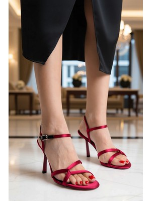 Benerly Kadın Ince Topuklu Saten Sandalet Badem Burunlu Fonksiyonel Dayanıklı Kaliteli Konforlu Şık