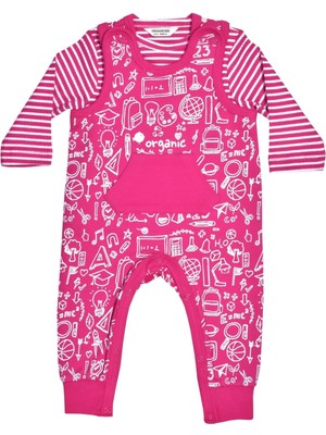 Organickid School Kız Bebek Pembe Tulum Seti 2'li