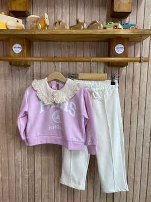 Ays Bebe Dantel Yakalı Kız Çocuk Takımı – %100 Pamuk Likralı 3 Iplik Şardonsuz Kumaş