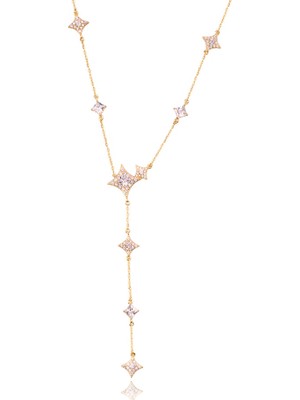 Masaliko Nio Y Gümüş Kolye – 925 Ayar, Zirkon Taşlı, Altın Kaplama, Y Form Tasarım (MS3867)