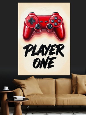 Karizma Tablo Kırmızı Oyun Kumandası Oyuncu Bir Dekoratif Kanvas - Mdf Ahşap Tablo