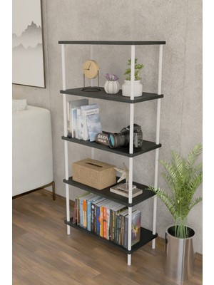 Barin Design 5 Raflı Modern Metal Gövdeli Kitaplık Çevir-Tak Kolay Kurulum Çalışma Odası, Salon, Ofis Kullanımı