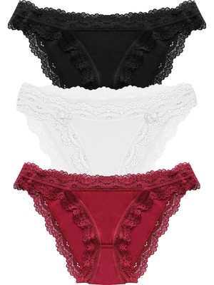 Öts Kadın Külot 3'lü Dantel Detaylı (%96 Pamuk - %4 Elastan)
