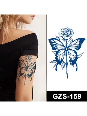 Tattoo 1 Ay Kalıcı Gerçekçi Kelebek ve Gül Model 12 Saat Sonra Kararan Yapıştırma Geçici Dövme Tattoo