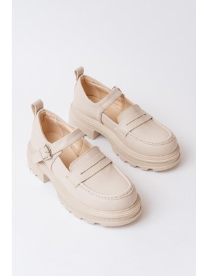 Zerenyus ZRİN-771 Premium Bej Kadın Ortopedik Yüksek Tabanlı Loafer