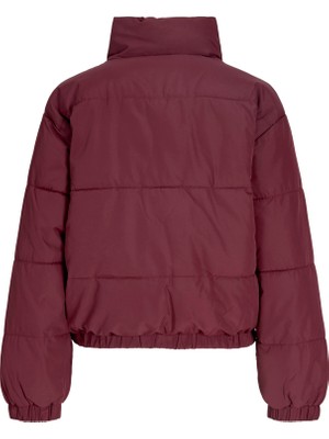 Jack & Jones Kadin Dik Yaka Puffer Mont - Tracy Uzun Kol Polyester Malzeme ile Şık Bordo