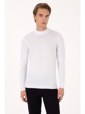 U.S. Polo Assn. Erkek Slim Fit Bisiklet Yaka Beyaz Basic Kazak 50307823-VR013