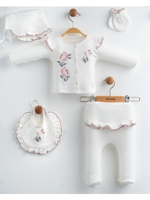 Eda Baby Fırfırella 5'li Hastane Çıkış Seti %100 Pamuk Yenidoğan Kız Bebek