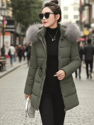 Barbora Orta Boy Kapüşonlu Kürklü Şişme Mont