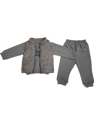 Kabartma Yelekli Erkek Bebek 3'lü Eşofman Takım (4 Renk)