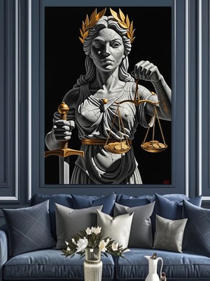 Karizma Tablo Yunan Tanrıçası Adalet Heykeli Resmi Dekoratif Kanvas - Mdf Ahşap Tablo