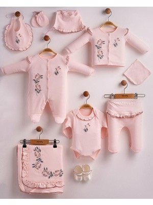 Eda Baby Fırfırella Nakış Işlemeli 10'lu Organik Hastane Çıkış Seti %100 Pamuk Yenidoğan Kız Bebek