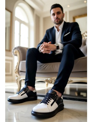 Benerly Erkek Bağcıklı Fermuarlı Deri Sneaker Standart Kalıp Fonksiyonel Dayanıklı Kaliteli Modern
