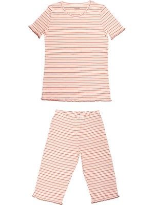 Organickid Mini Me Kadın Turuncu Kısa Kol Üst ve Şort Pijama Takımı