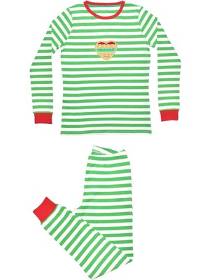 Organickid Cookie Kadın Yeşil Çizgili Uzun Kol Pijama Takımı