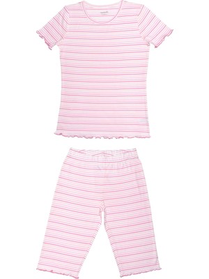 Organickid Mini Me Kadın Pembe Kısa Kol Üst ve Şort Pijama Takımı