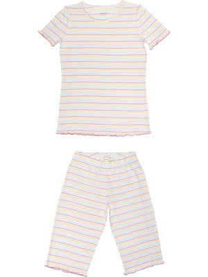 Organickid Mini Me Kadın Renkli Kısa Kol Üst ve Şort Pijama Takımı