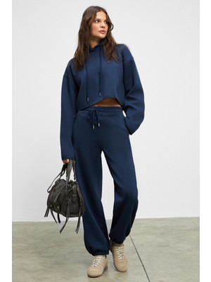 Ethiquet AYATRE Kadın Organik Pamuklu İçi Polarlı Kapüşonlu Regular Beli Lastikli Lacivert Alt-Üst Takım