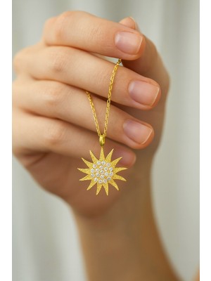Çekirdek Jewelry 925 Ayar Gümüş Altın Kaplama Güneş Kolye