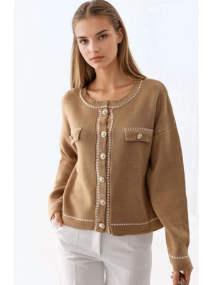 Hiccup Kadın My Fashıon Düğmeli Triko Hırka Deve Kahvesi