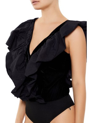 F21 Volanlı Kelebek Kollu Bodysuit