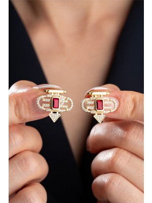 Çekirdek Jewelry 925 Ayar Gümüş Altın Kaplama Baget Taşlı Küpe