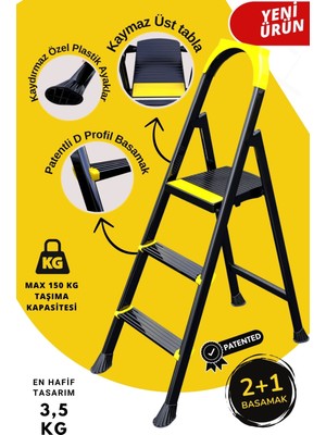 Ertekpa Leo 2+1 Basamaklı Metal Siyah Merdiven