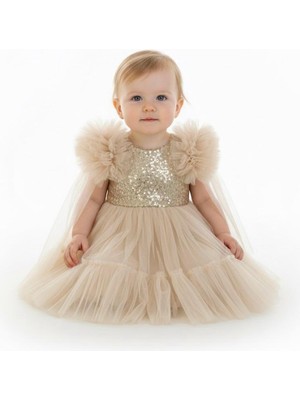 Minimony 2-6 Yaş Kız Çocuk Fırfırlı Pullu Abiye Elbise 3503