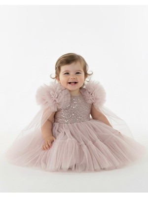 Minimony 2-6 Yaş Kız Çocuk Fırfırlı Pullu Abiye Elbise 3503