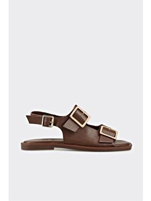 Kadınlar için Elle Kahve Deri Sandalet Düz Model ile Konforlu Yaz Ayakkabısı