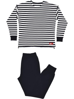 Organickid Cinema Kadın Siyah Çizgili Oversize Pijama Takımı